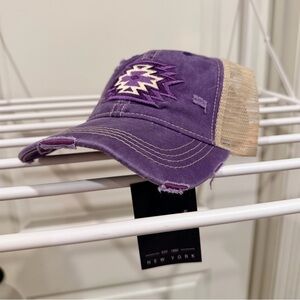 C.C. Boutique Purple and Tan Aztec Distressed Ponytail Hat